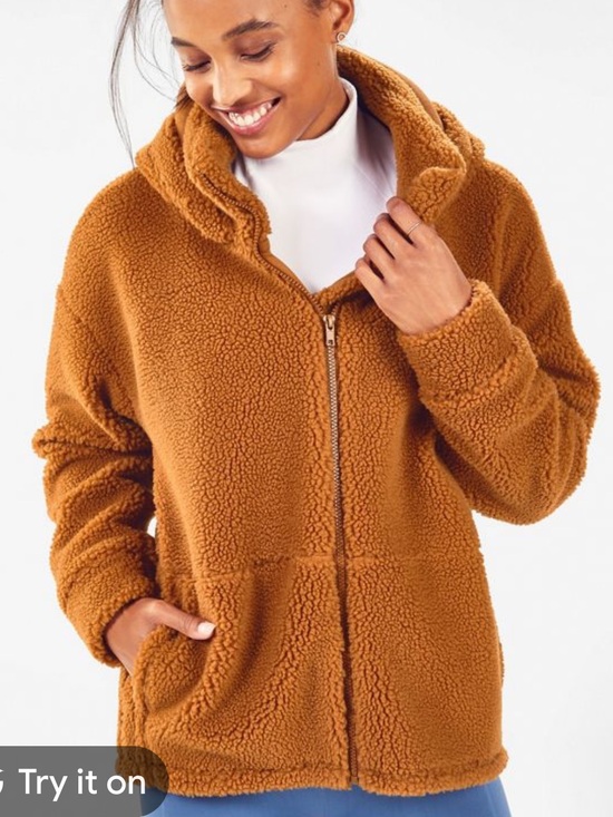 Fabletics Jackets & Blazers - Fabletics Lotta Cozy Hooded Teddy Jacket in Camel XL